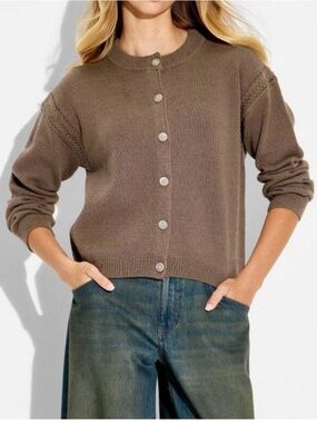 WILD FABLE Women's Crewneck Cable Trim Cardigan - Wild Fable